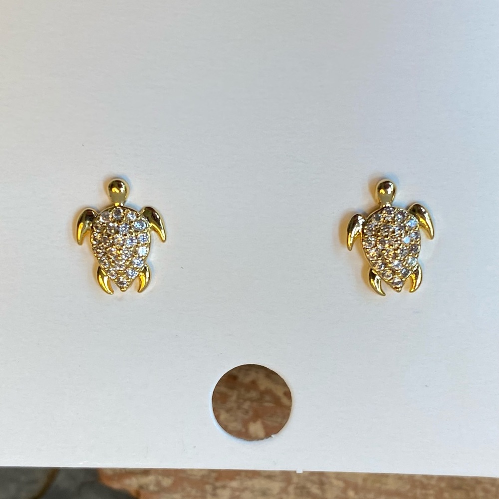 New Sea Turtles White Crystal Gold Plated Stud Earrings